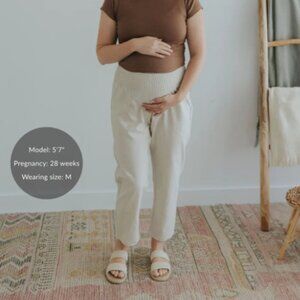 Emme Maternity Everyday Transitional Smocked Linen Pant - Natural - Small